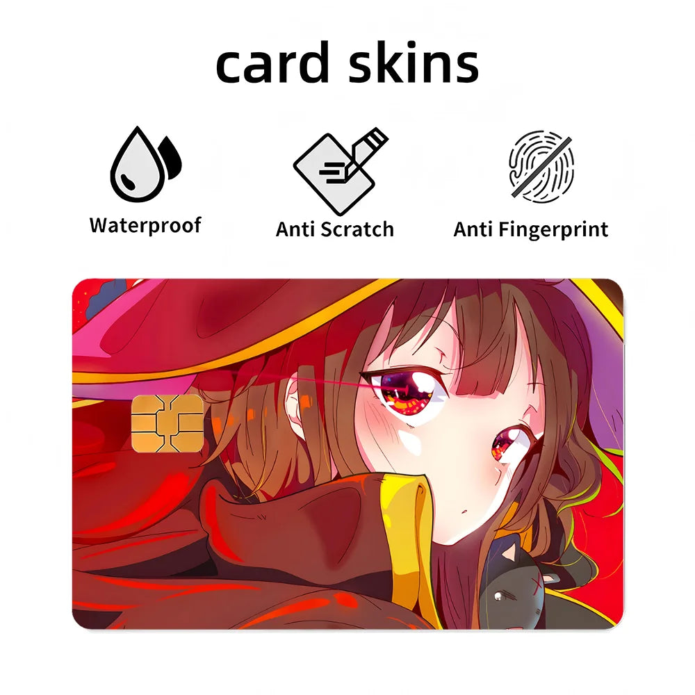 Anime KonoSuba Card Stickers 4pcs PVC Credit Card Skin Stickers Removable Self-adhesive Protective Film