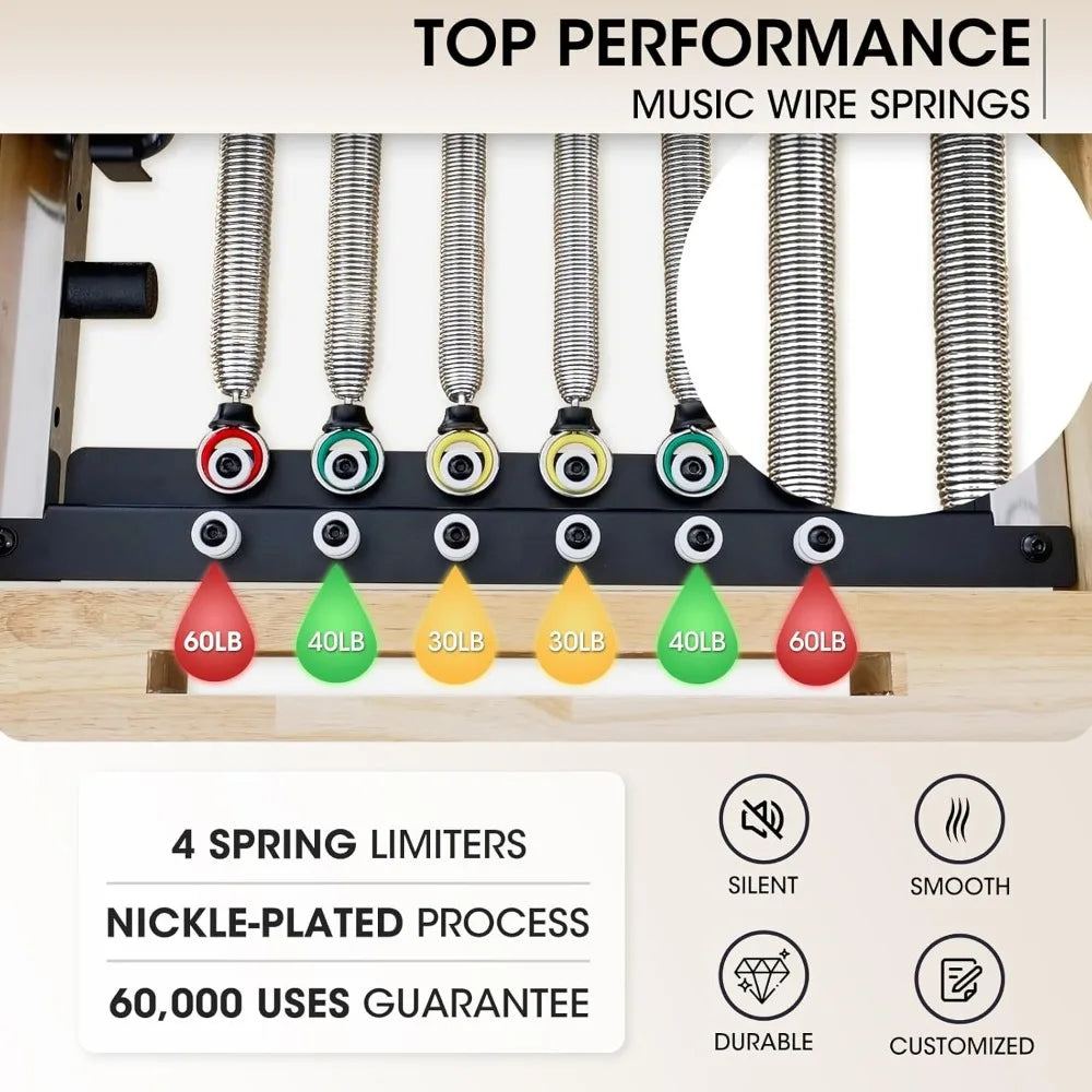 Pilates Reformer, Wooden Foldable Pilates Reformer Machine with Springs, Pilates Machines for Home Use and Studio Fast  delivery