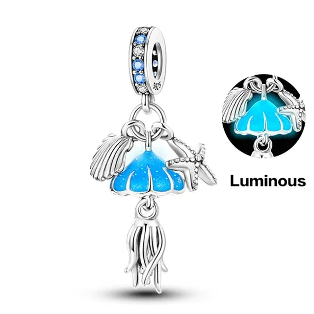 New 925 Sterling Silver Charm Fit Original Bracelet Accessories Women Jewelry Blue Ocean Series Octopus Dolphin Ship Lighthouse