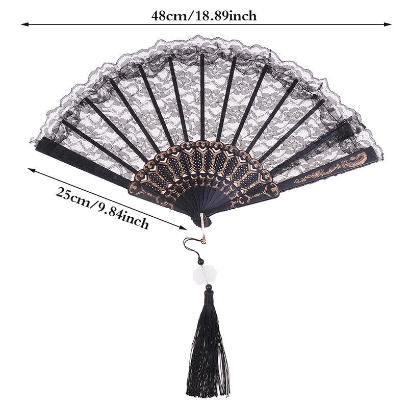 Gothic Court Dance Hand Fan Lolita Feather Folding Fan Japanese Sweet Fairy Girl Dark Art Craft Gift Wedding Party Decoration