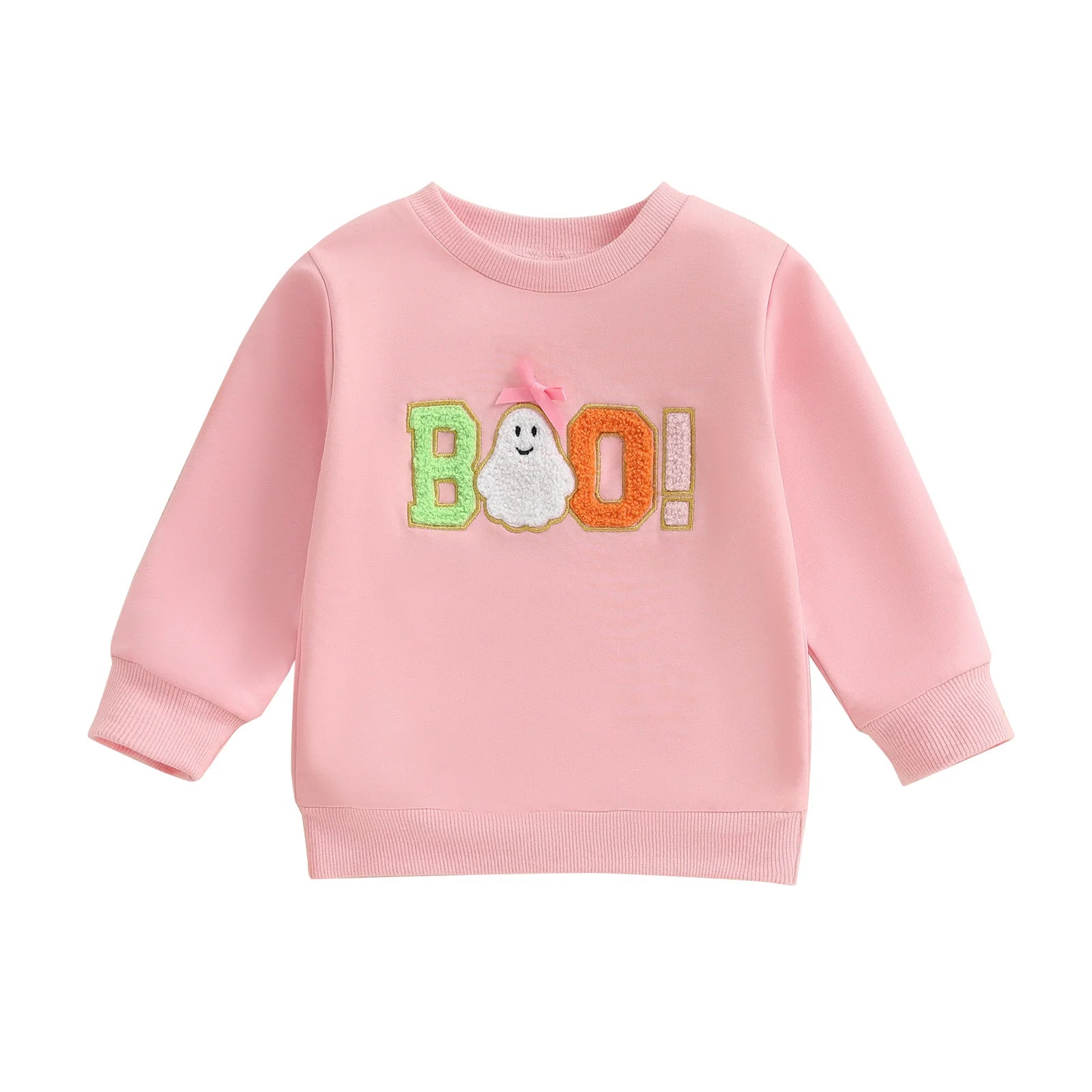 Adorable Infant Halloween Pullover with Embroidered Letters Round Neck and Long Sleeves - Stylish Toddler Outfit for Fall Fun