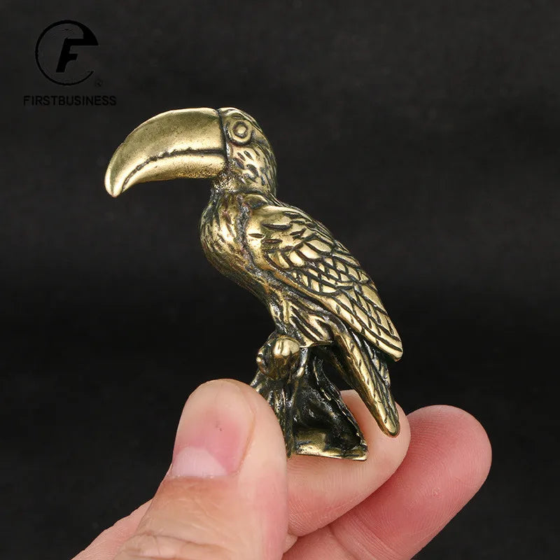 Antique Brass Parrot Small Statue Ornament Cute Animal Bird Figurines Miniatures Decorations Crafts Home Decors Accessories Gift