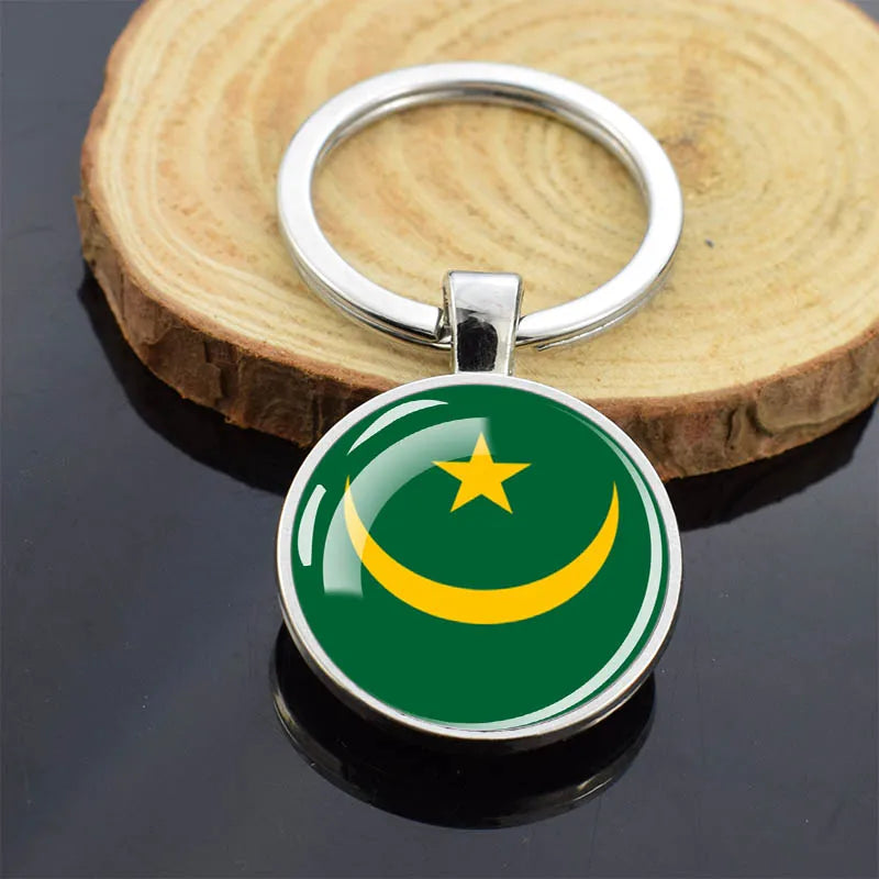 Africa Countries Flag Keychains Double Sided Glass Dome Pendant Key Chains Algeria Somalia Tunisia Morocco Egypt Flag Keyring
