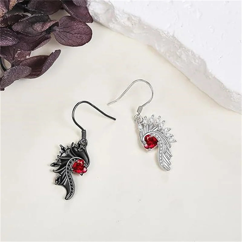 Punk Angel And Demon Wing Asymmetric Personality Earrings For Women Black White Simple Valentine's Day Gift Necklace Set
