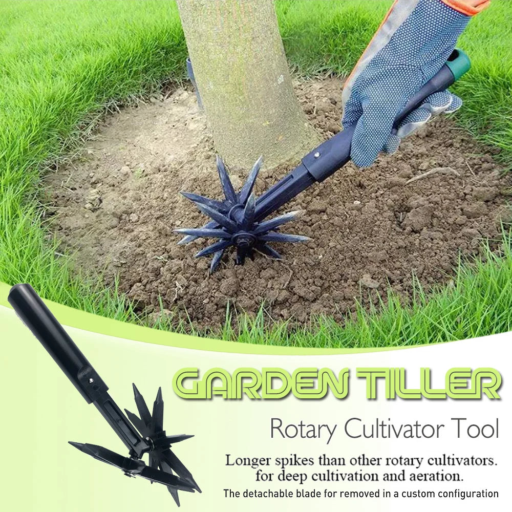 Garden Rotary Tiller Lawn Ripper Land Aerator Gardening Tool Weeding Digging Grass Turning Tool Handheld Soil Fork