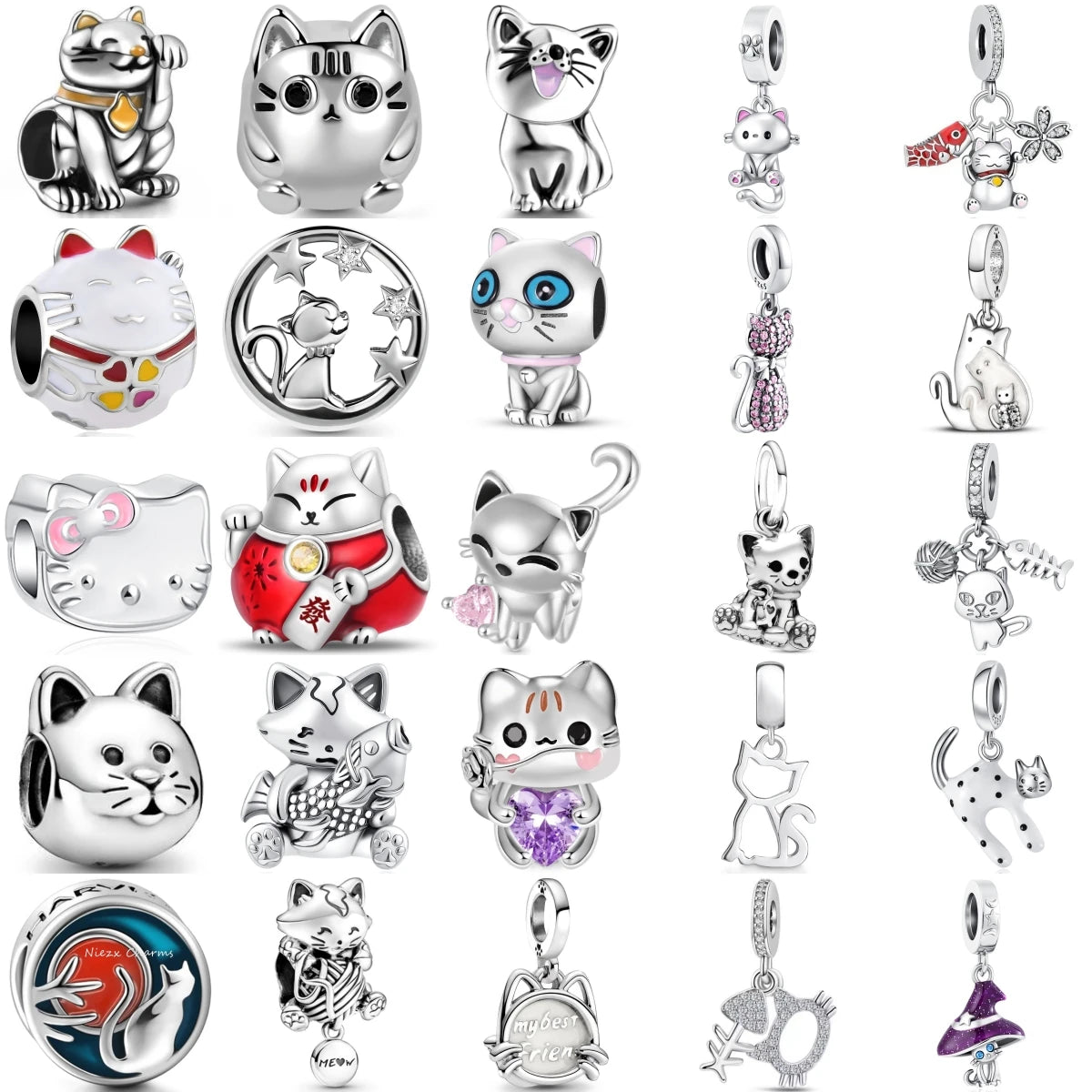 Animals Series Charms 925 Silver fortune Cat Pets Fit 925 Original Bracelet Necklace DIY Pendants Fashion Jewelry For Woman