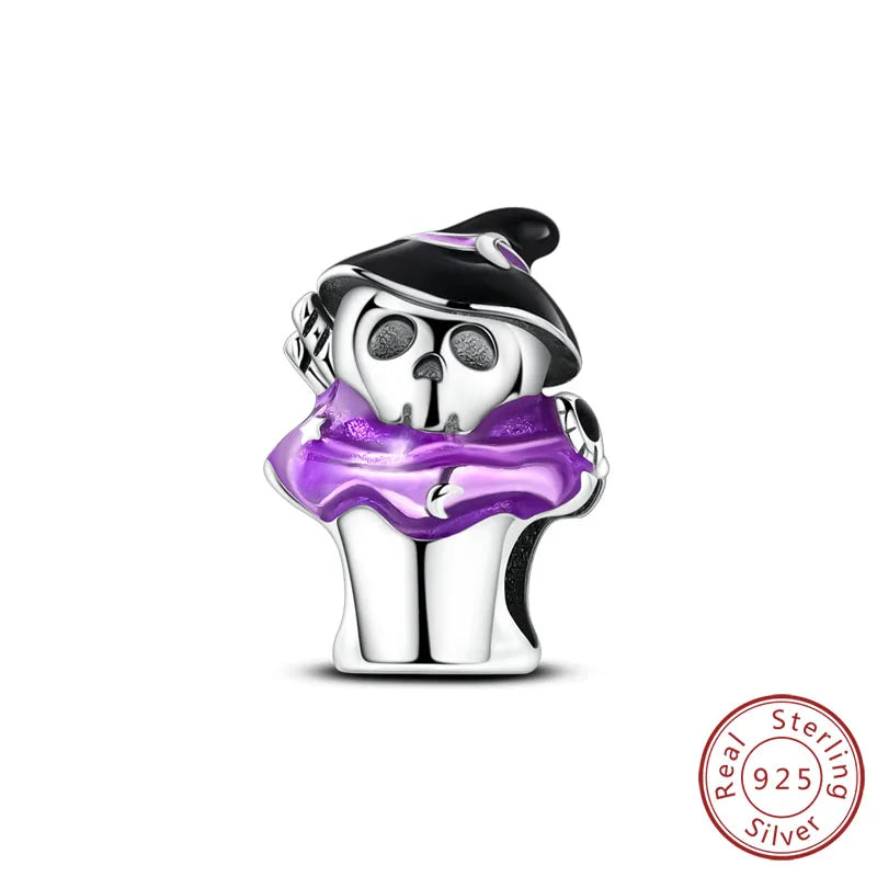 Halloween Charm Bead Pendant 925 Sterling Silver Pumpkin Witch Doll Skeleton Mummy Candy Charm Fit Original Bracelet DIY Jewelry