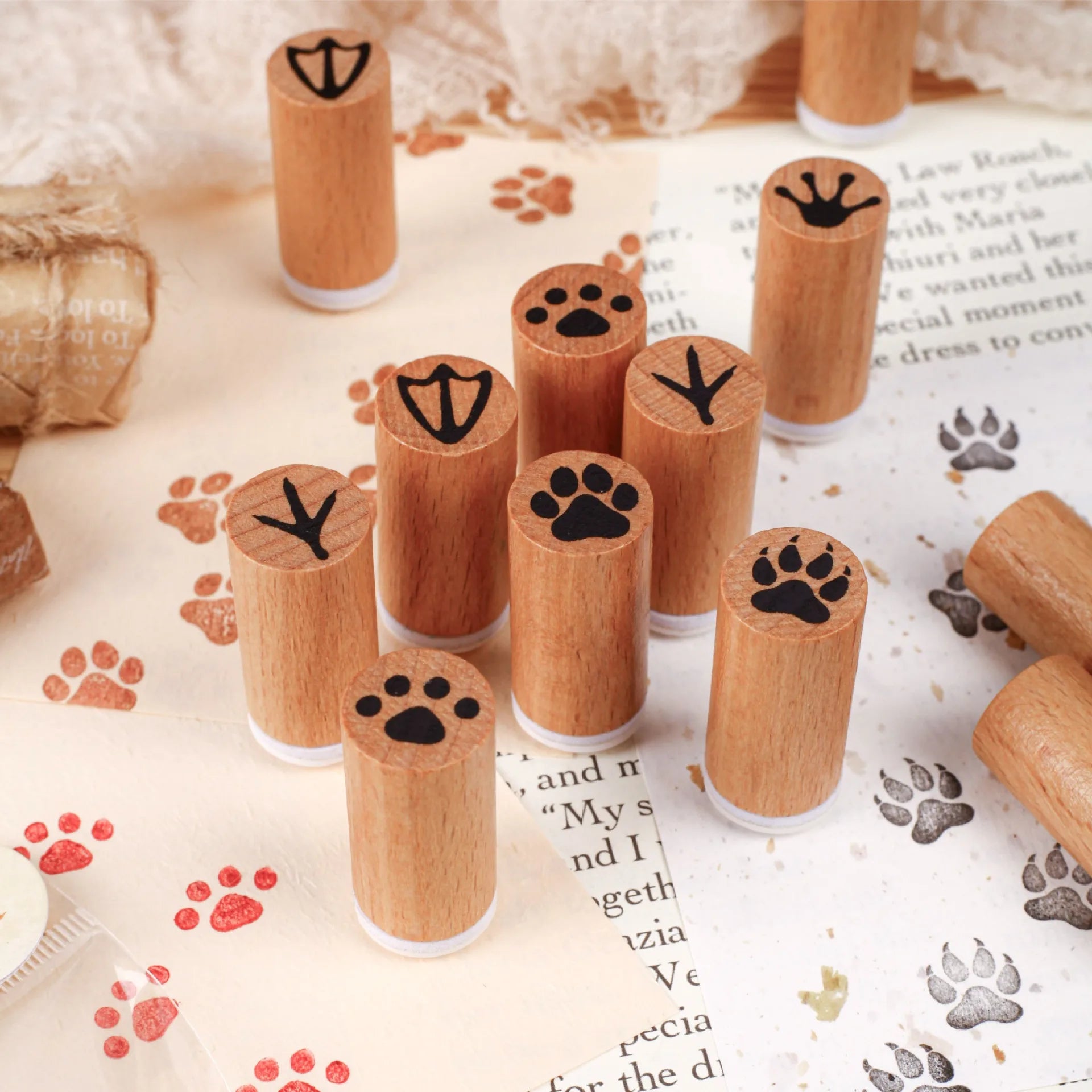 Cute Animal Paw Print Stamp - Bear Dog Wolf Cat Mini Seals for Scrapbooking Journaling Crafts Funny DIY Stationery