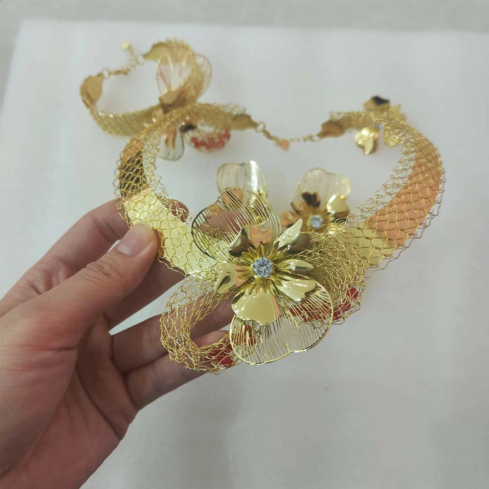 Earrings and Necklace Jewelry Set Women Elegant Micro Inlaid Crystal Jewellry Gold Plated Choker New Bohemian Italy Party Gift