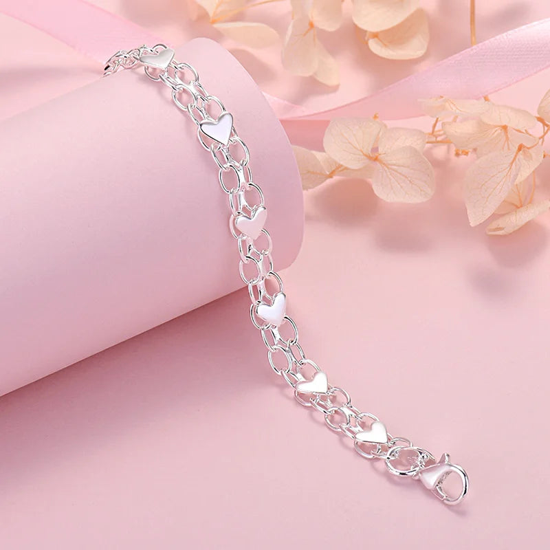New luxury 925 Sterling Silver classic heart bracelets for women lady fashion designer jewelry wedding party birthday gifts