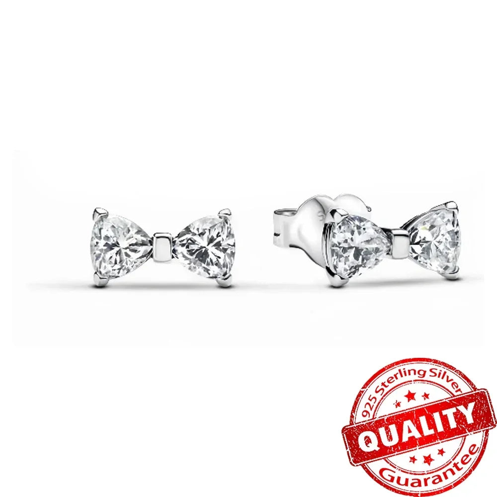 New 925 Silver Zircon Shining Ring Colorful Bow Tie Set Ring Earrings Bracelet Necklace Original For Women DIY Fine Jewelry Gift