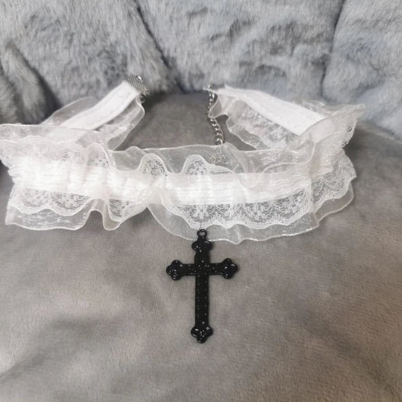 Gothic Lace Choker Necklace for Women Girls Halloween Cosplay Neckchain 634D