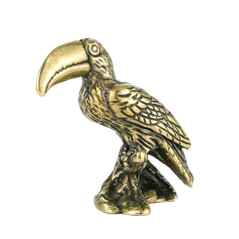Antique Brass Parrot Small Statue Ornament Cute Animal Bird Figurines Miniatures Decorations Crafts Home Decors Accessories Gift