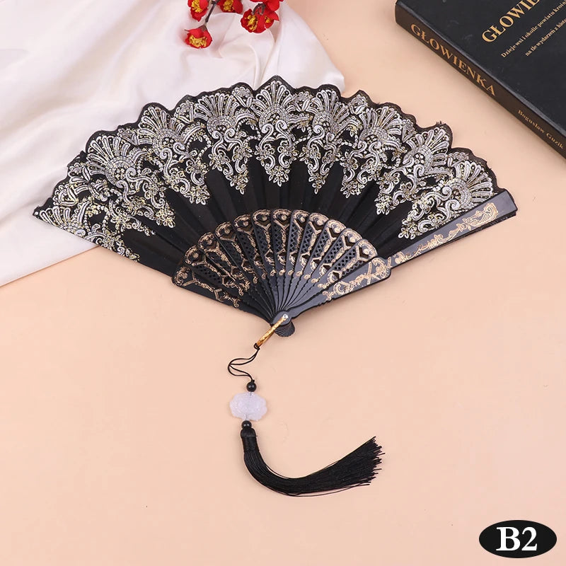Gothic Court Dance Hand Fan Lolita Feather Folding Fan Japanese Sweet Fairy Girl Dark Art Craft Gift Wedding Party Decoration