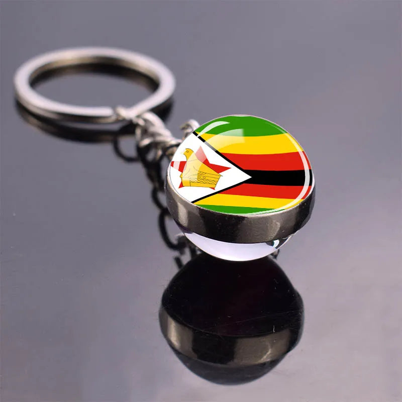 Africa Flag Keychains Algeria Somalia Tunisia Morocco Egypt National Flag Key Chains Double Side Glass Ball Pendant Keyring Gift