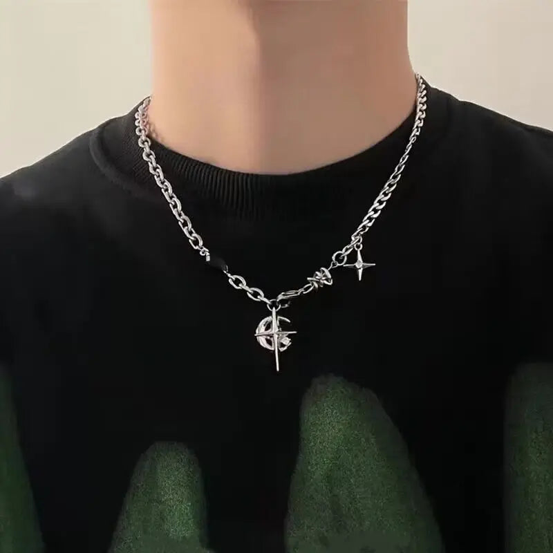 Gothic Punk Y2K Black Crystal Cross Pendant Necklace for Women Vintage Multi Layer Bead Necklace 90s EMO Charm Jewelry Gift