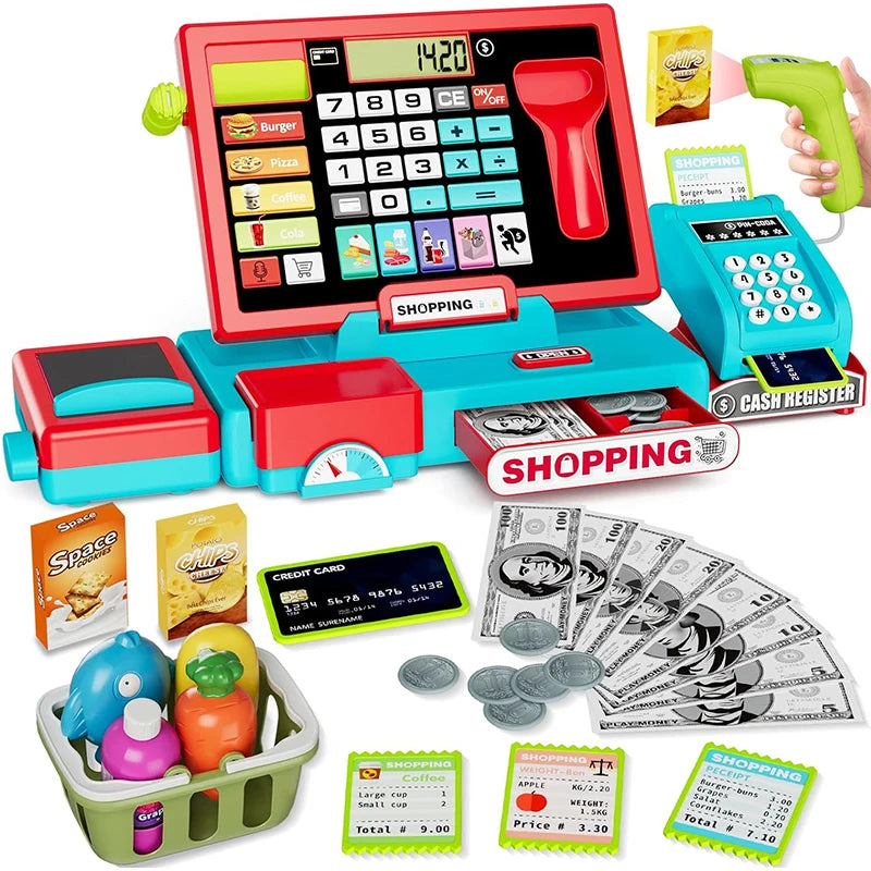 Shopping Cash Register Playset with Real Calculator, Pretend Play Store, Learning Toy, Christmas/Halloween/New Year Gift