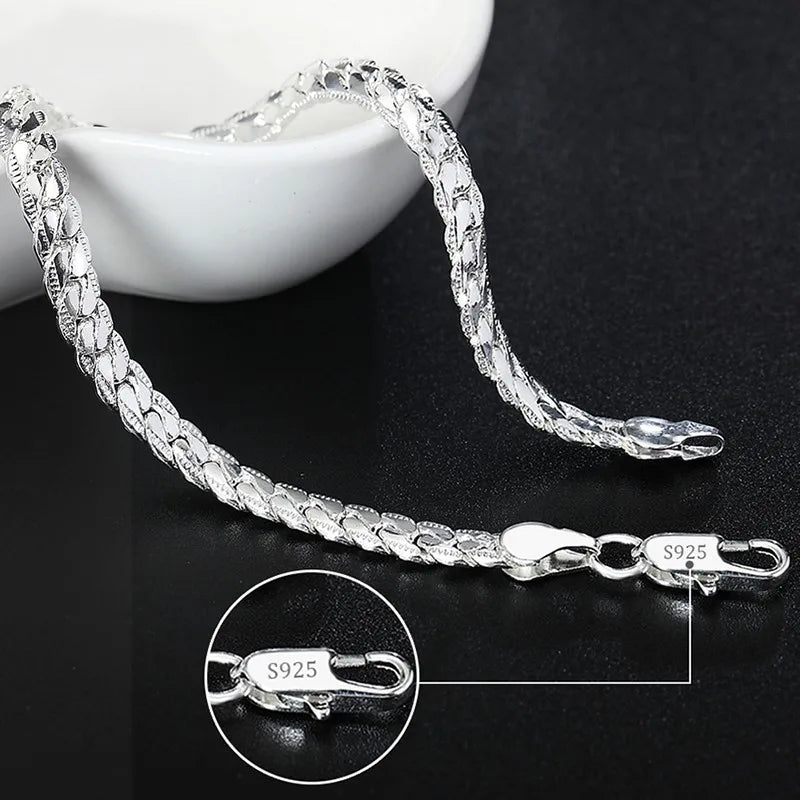 Noble 925 Sterling Silver Square Solid Chain Bracelet for Women Men Charm Party Gift Wedding Fashion Jewelry