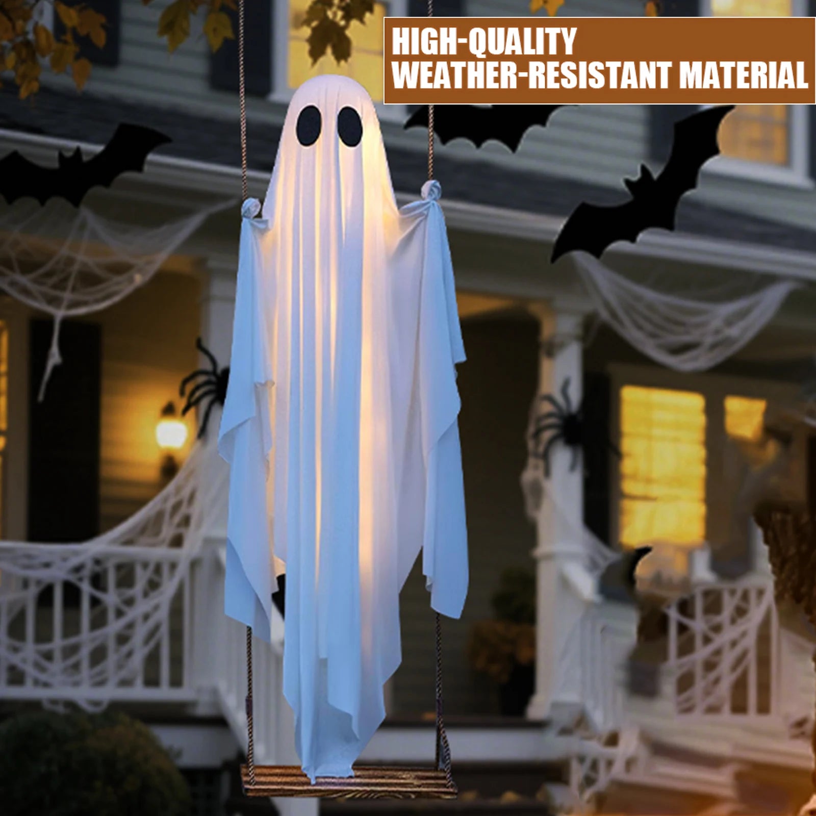 Halloween Hanging Ghosts Decorations with String Lights Scary Ghost Decor Ghost Ornaments for Tree Porch Yard Garden Lawn