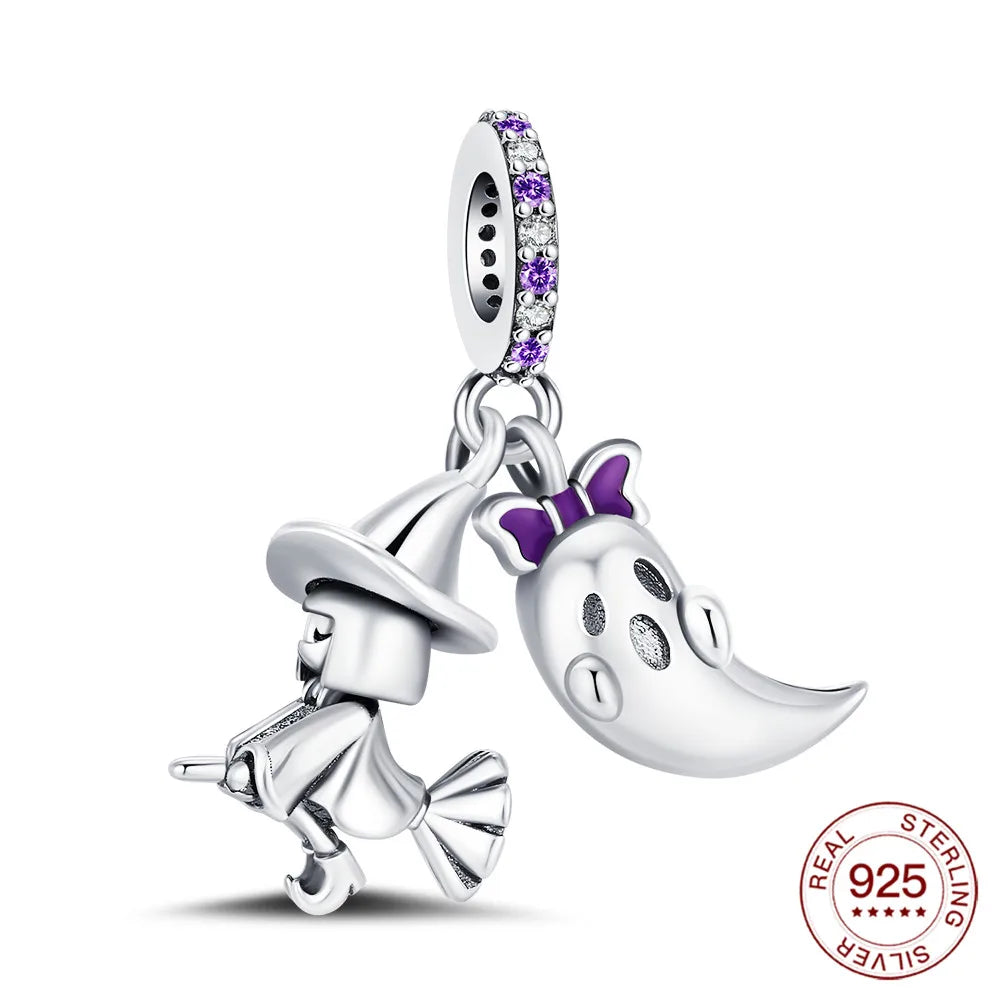 2025 925 Sterling Silver Halloween Charm Spooky Ghost Pumpkin Pendant For Women Men Making DIY Bracelet Party Jewelry Gift