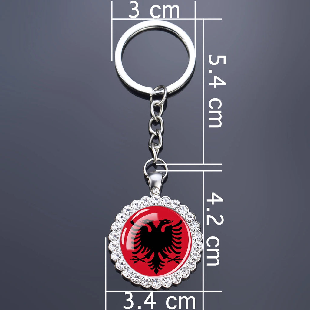 Europe National Flag Keychains Glass Dome Rhinestone Pendant Key Chains Albania Spain Ukraine Russia France Germany Flag Keyring
