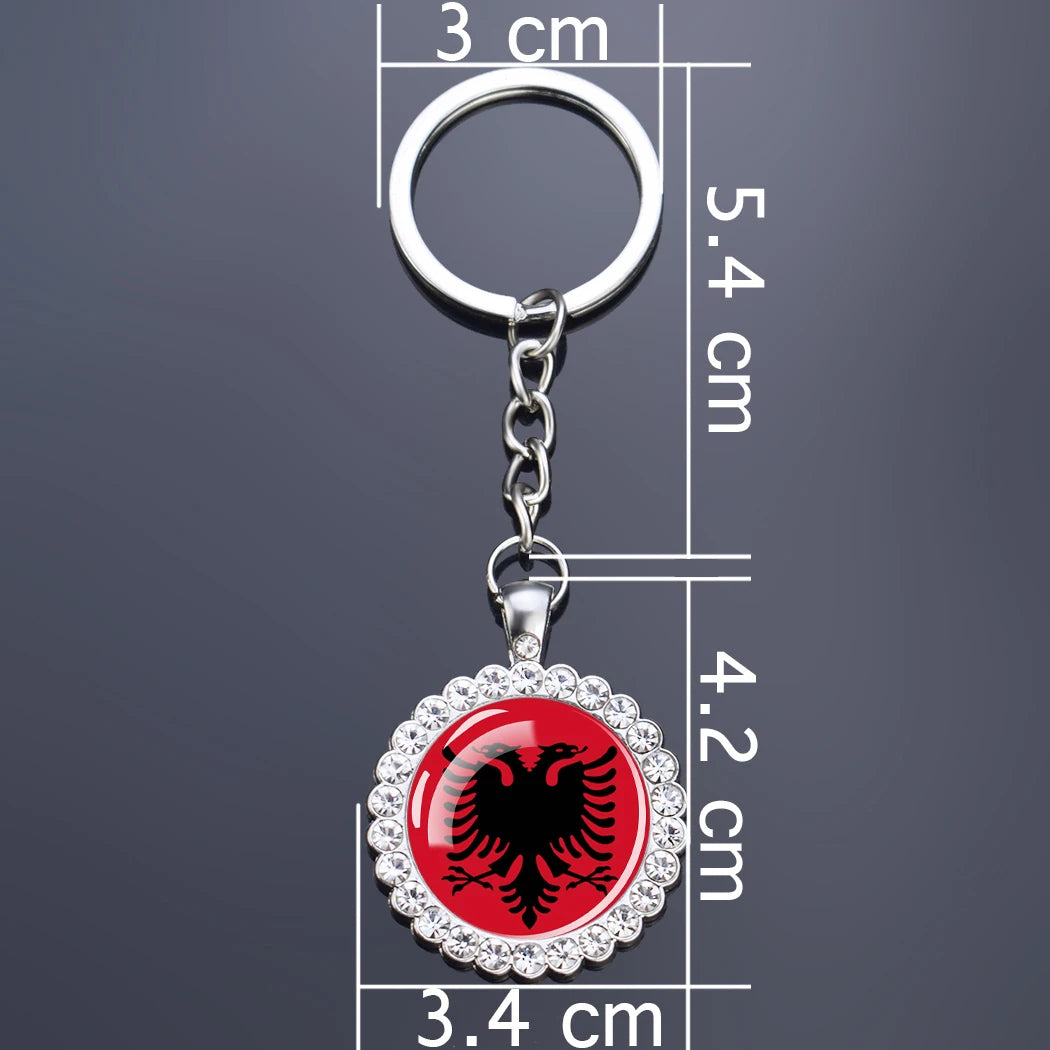 Europe National Flag Keychains Glass Dome Rhinestone Pendant Key Chains Albania Spain Ukraine Russia France Germany Flag Keyring