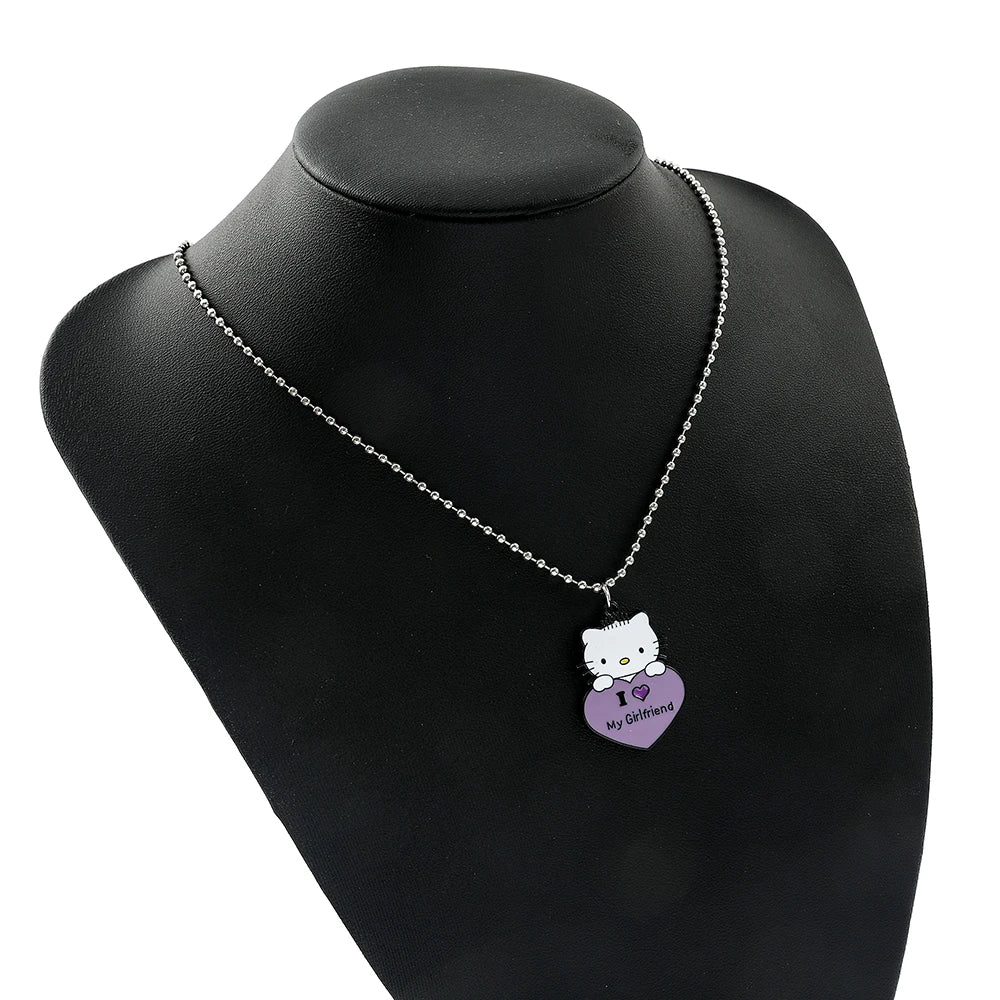1 Pair Sanrio Hello Kitty Couple Necklace I Love My Girlfriend Boyfriend Pendant Necklace for Valentine's Day Gifts Accessories