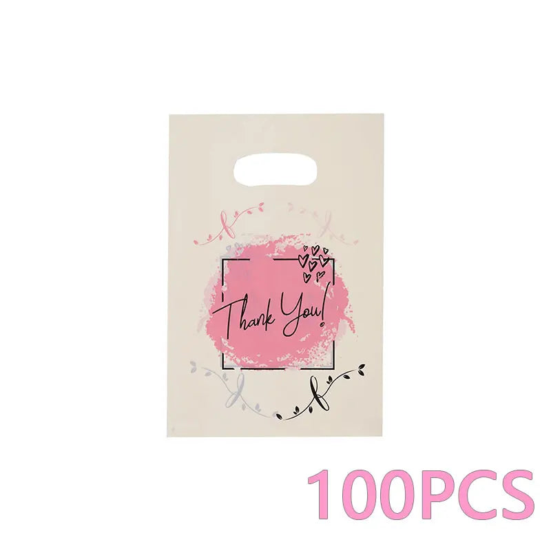 50/100pcs Thank You Plastic Shopping Bag with Handle Poly Die Cut Plastic Merchandise Bag for Retail Small Business