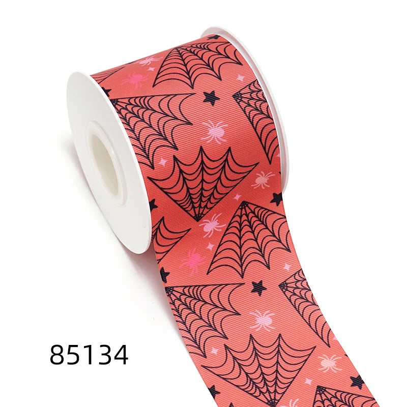 5 Yards Bat Spider Halloween Printed Grosgrain Satin Ribbons For Bows DIY Craft Decoration Packaging Supplies. 85110
