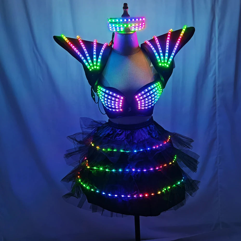LED Costume Cosplay Futuristic Light Up Clothing Women Luminous Show Party Dance Rave Outfit Robot Gogo Dancer Fancy Wear