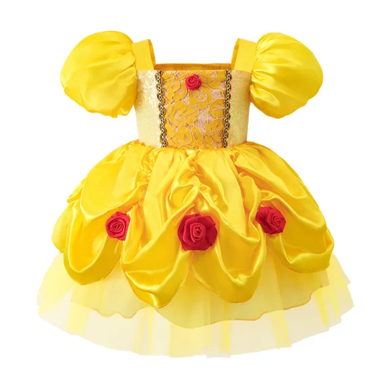 Baby Girls Belle Princess Outfit Anna Elsa Infant Baby Dress Kids Romper Witch Halloween Cosplay Clothes Birthday Costume Dress