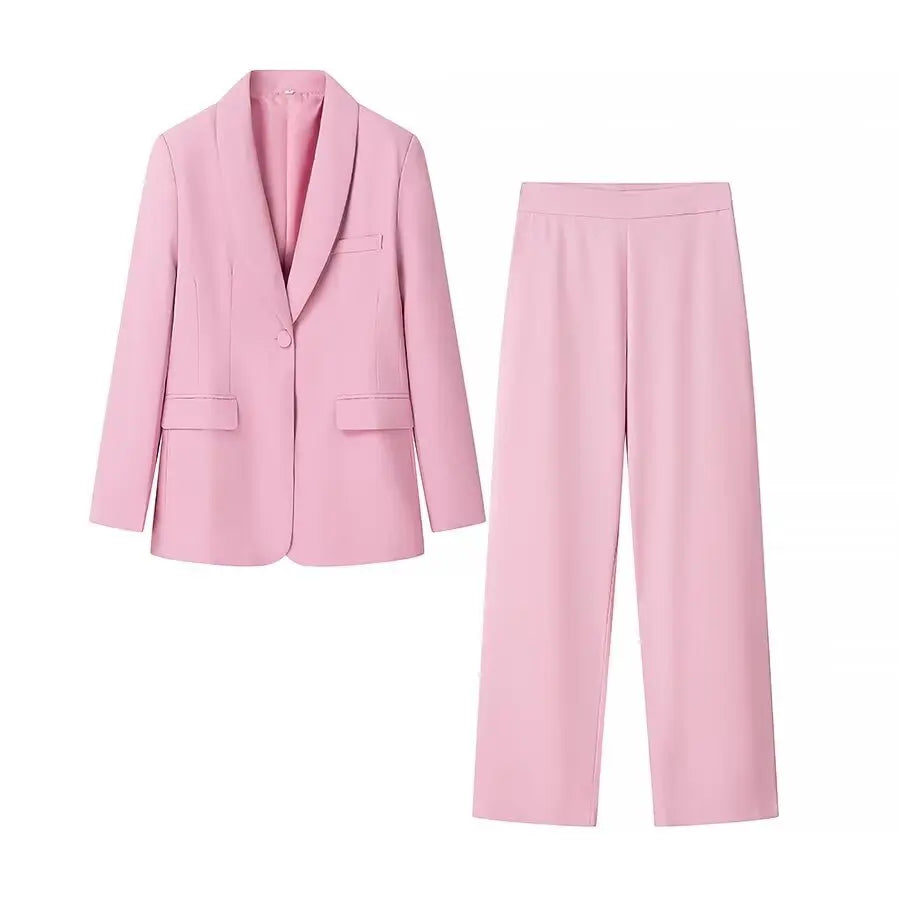 HH Autumn Women Fashion One Button Long Sleeves Pocket Decoration Lapel Blazers+High Waist Side Zipper Solid 2 Piece Set