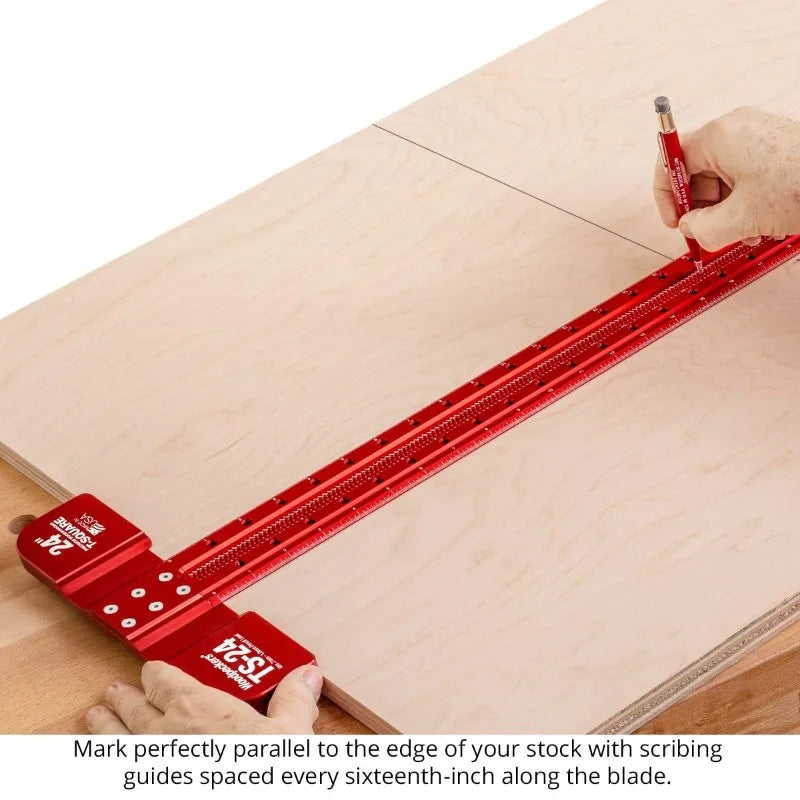 POPULAR.T Square, 32 Inch, Precision Woodworking T-Square Ruler, Built-in Edge Support, Scribing & Shelf Pin Guides,