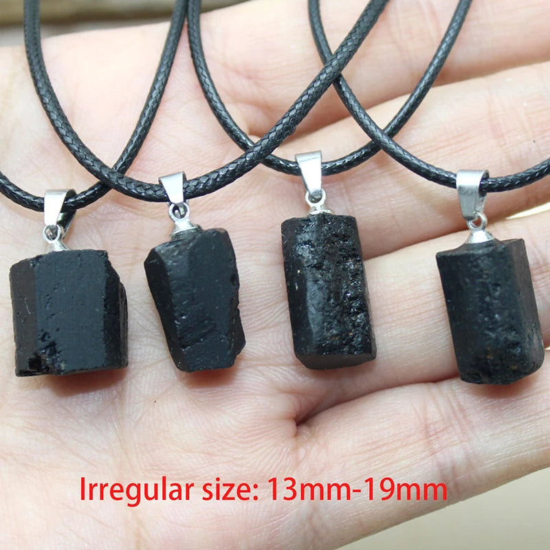 fashion new Black Tourmaline Crystal Gem natural Healing Reiki stone pendant Necklace for jewelry making Charm accessories 1pcs