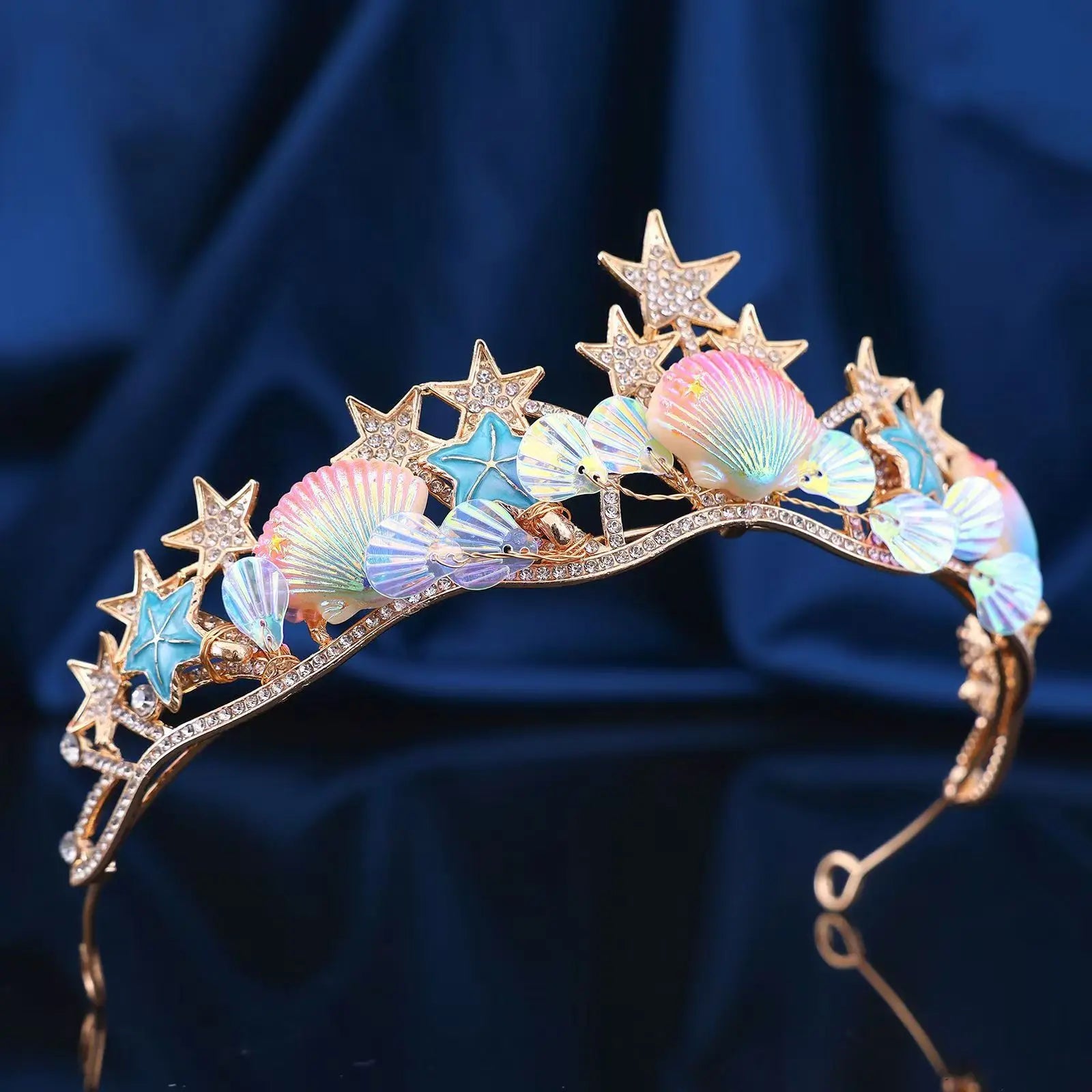 Ocean Style Mermaid Crown Halloween Costume with Seashell & Starfish Hair Accessories Women Girls Birthday Party Tiaras