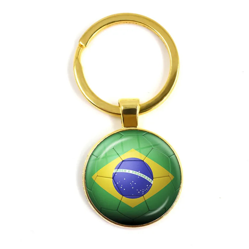 Netherlands,Serbia,Switzerland,Portugal,Poland,Brazil Football Pattern National Flag Glass Cabochon Keychain Fans Commemorative