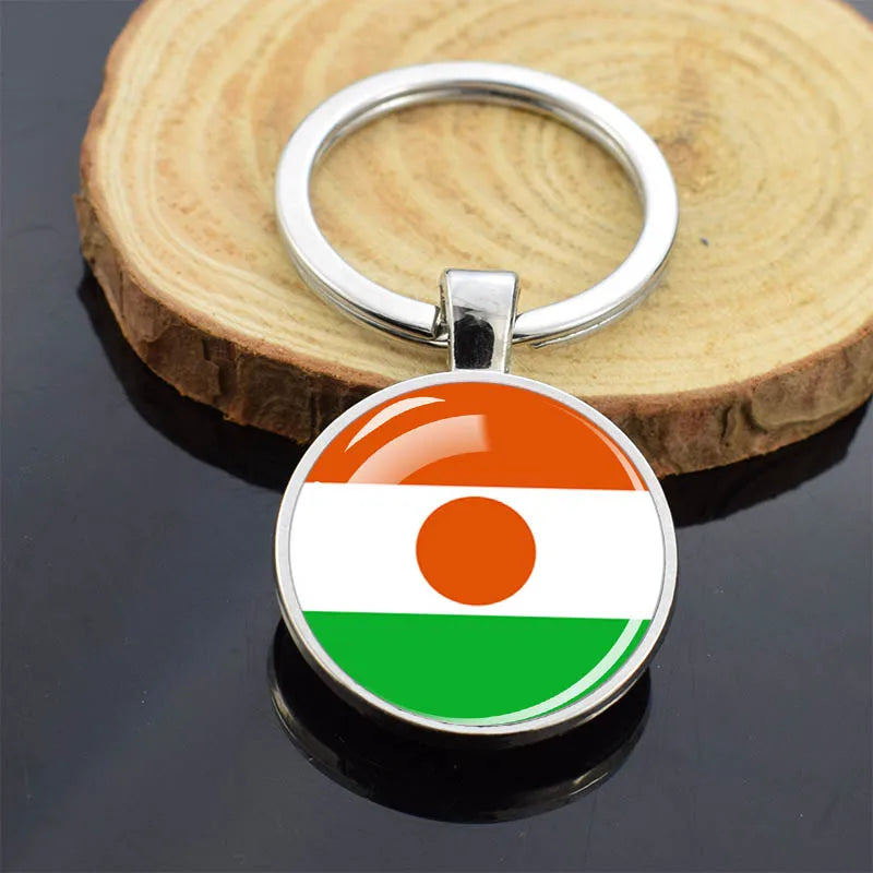 Africa Countries Flag Keychains Double Sided Glass Dome Pendant Key Chains Algeria Somalia Tunisia Morocco Egypt Flag Keyring