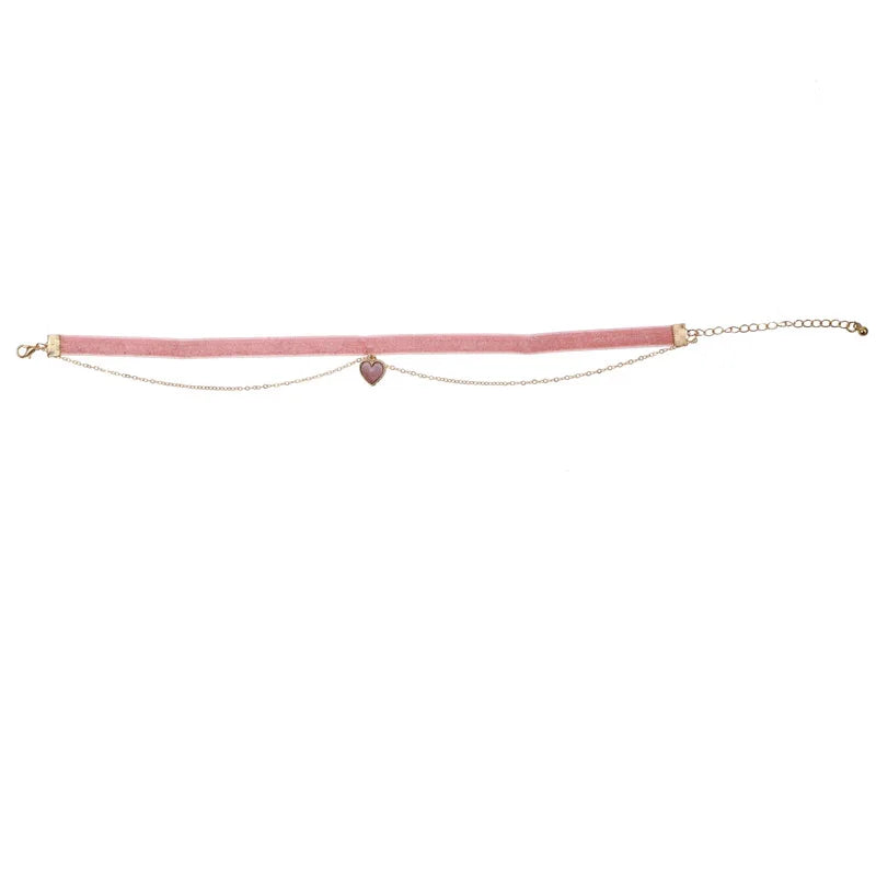 Choker for Girl Lady Women Bithday Gift Velvet Weaving Red Pink Black Lace Heart Pendant Necklaces Jewelry