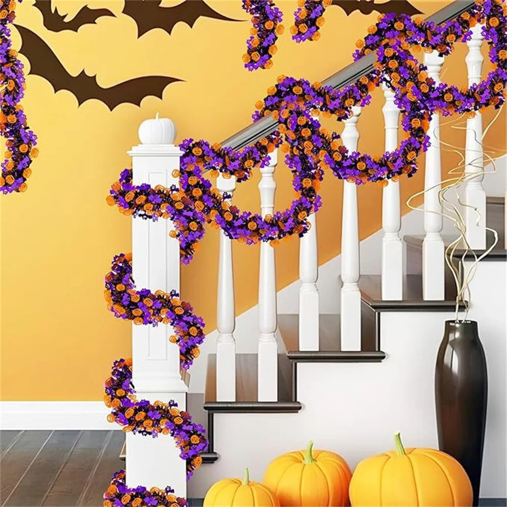 Halloween Decoration Pumpkin Ghost Bat Colorful Strips Halloween Horror Tinsel Garland Ornaments Party Supplies Home Decors New