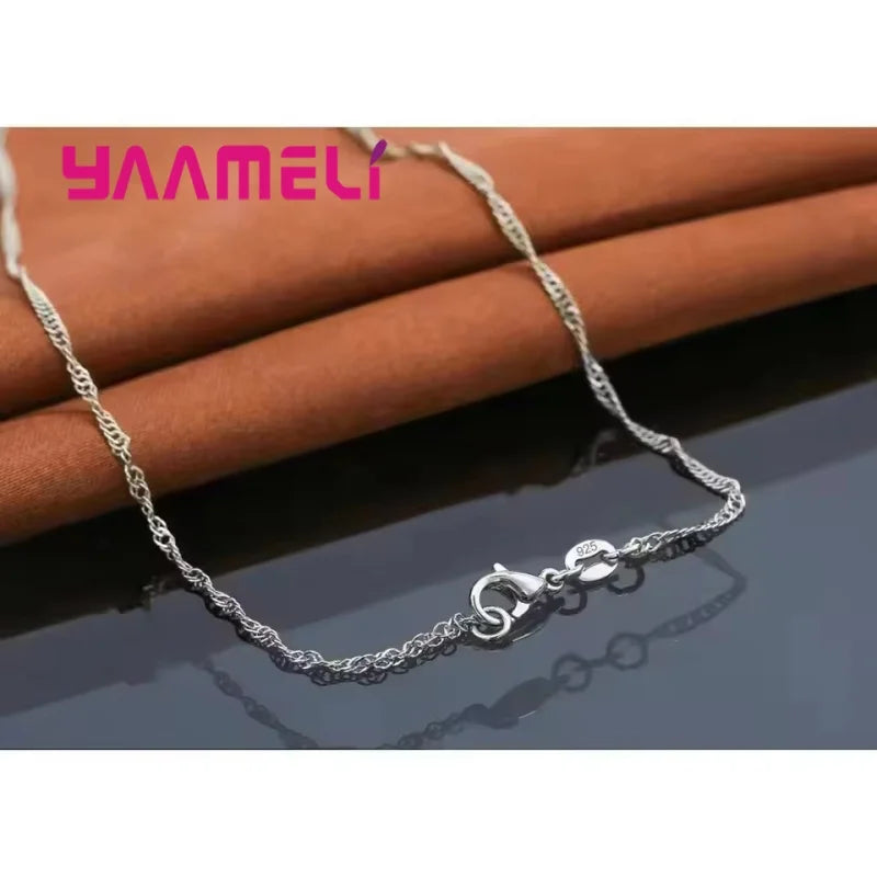 925 Sterling Silver Stamped Necklace Earrings Set Long Chain Sweet Romantic Style Love Heart Shape For Women Lady Wife