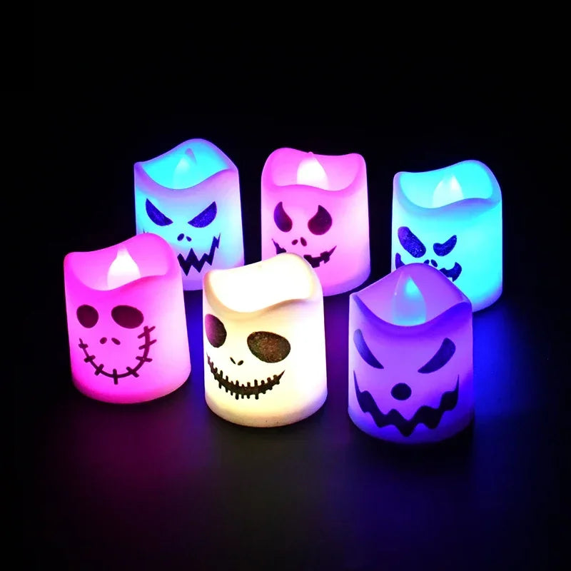 6Pcs/lot Led Halloween Ghost Pumpkin Candle Light Haunted House Horror Props Halloween Party Home Bar Decoration Multicolor Lamp
