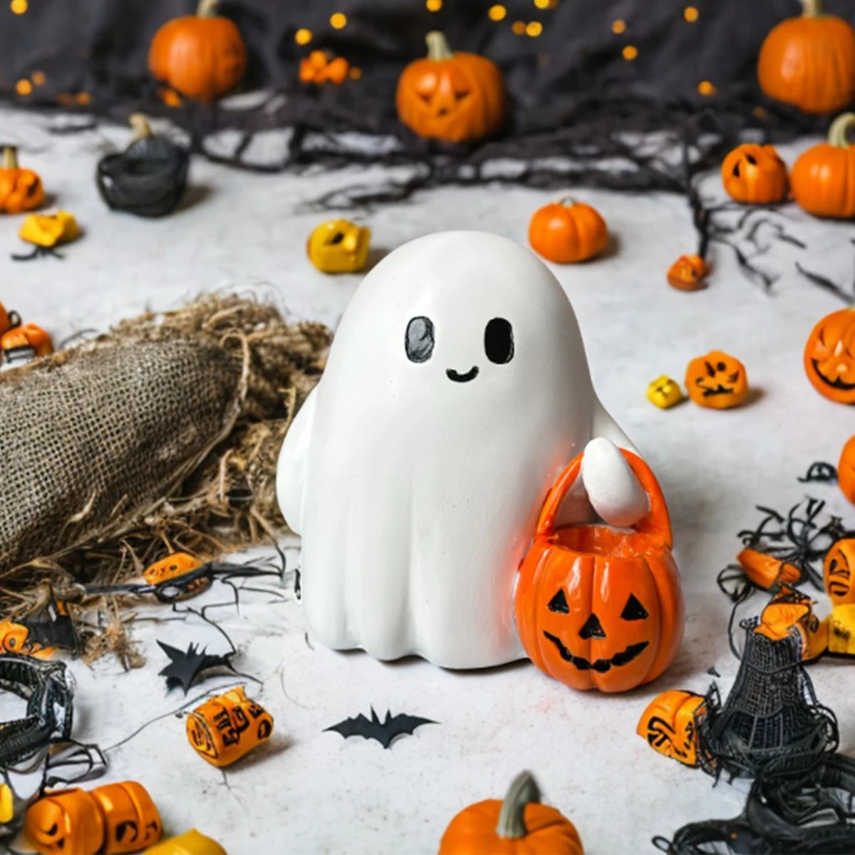 1Pc Resin Horror Ghost Statue Ornament, Halloween Ghost Statue, Halloween Ghost Portable Pumpkin Statue, Halloween Decorative Ornament (Note: the Bottom of This Product Can Hold Led Tea Lamp, Electronic Candle, but This Produ