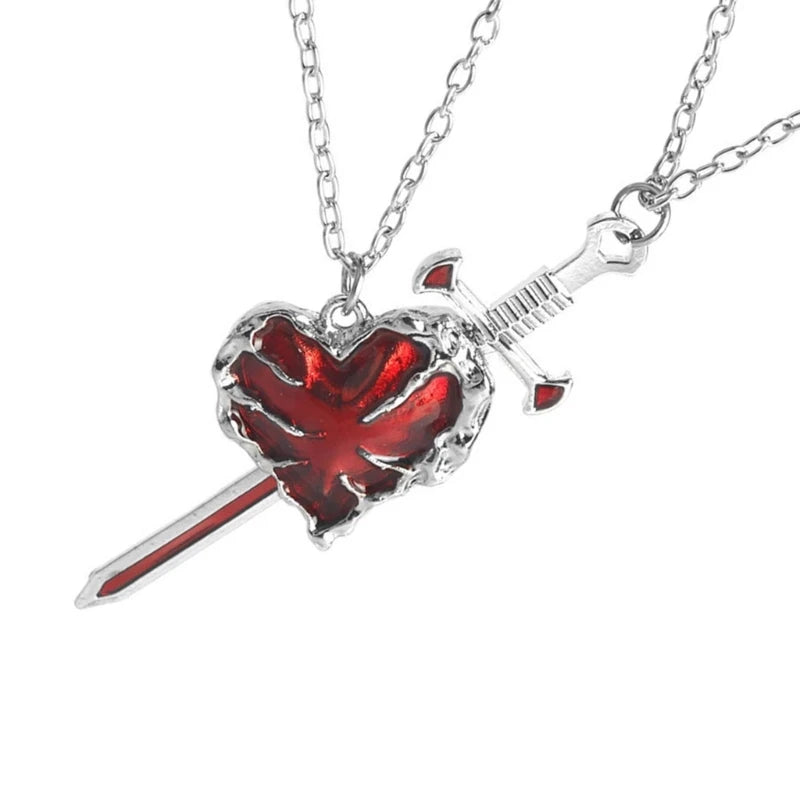 Beautiful Swords Heart Necklace for Women Fashionable Couple Jewelry Accessory H8WF