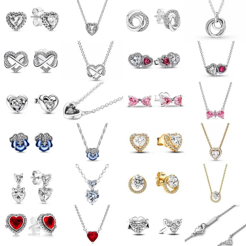 2025 New 925 silver pearl studded halo, star moon bow necklace, earrings, jewelry, women's luxury boutique jewelry gifts