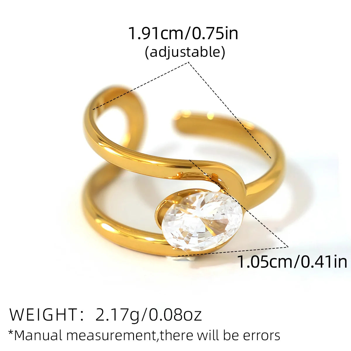 Statement Stainless Steel Delicate Shiny Cubic Zirconia Ring High Quality 18K Gold PVD Plated Finger Jewelry Gift