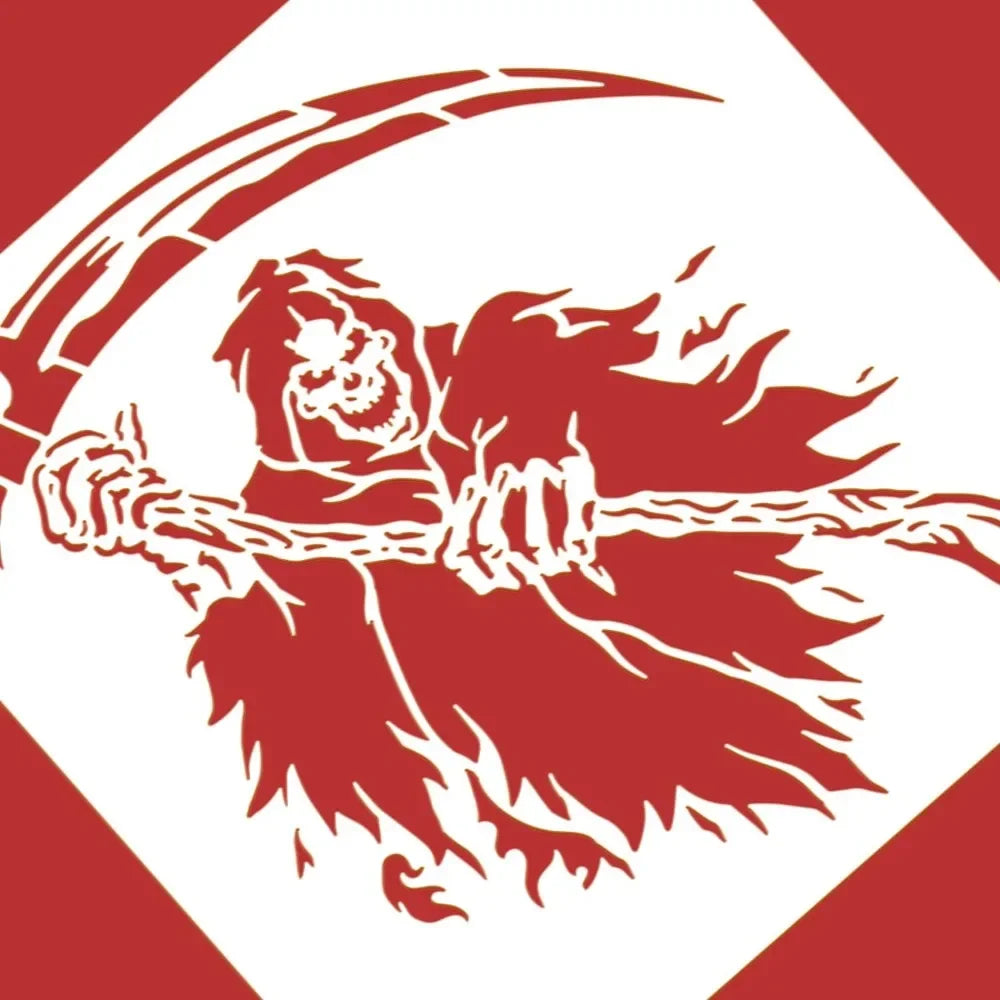 12x12inch Halloween Decoration Stencils, Grim Reaper Skeleton Scythe Pattern Cutout Template for Art Spraying, DIY Mould Decor