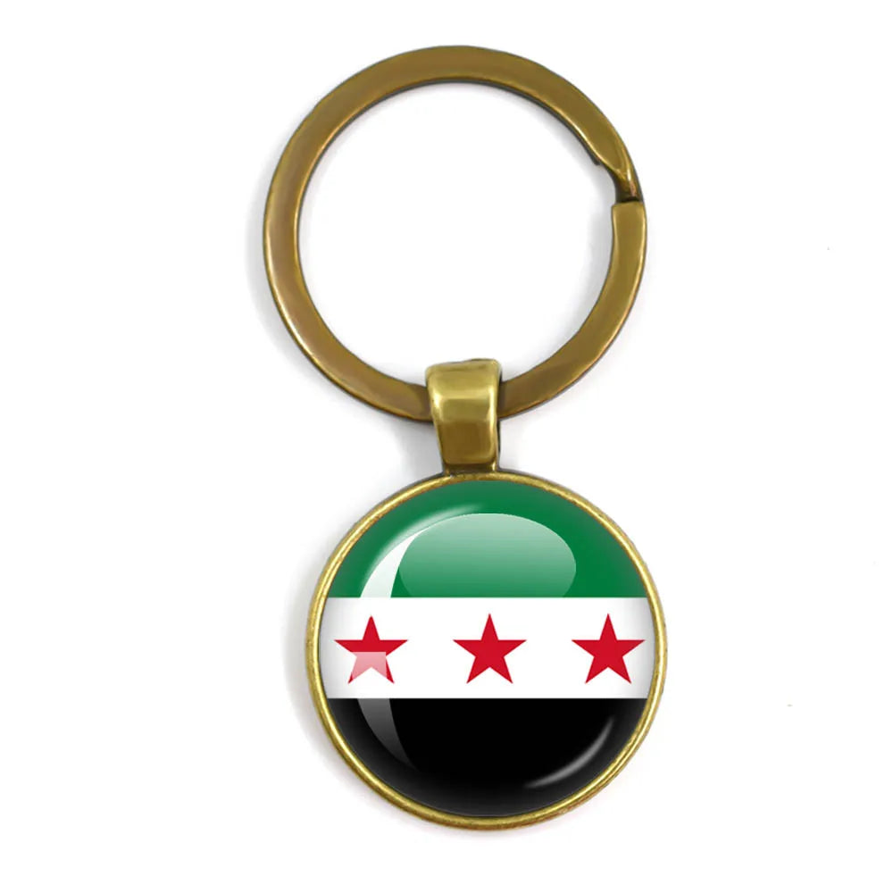 Syria Flag National keychain Glass Cabochon Pendant Keychain For Women Men Charm Car Keyring Creative Fashion Jewelry Gift