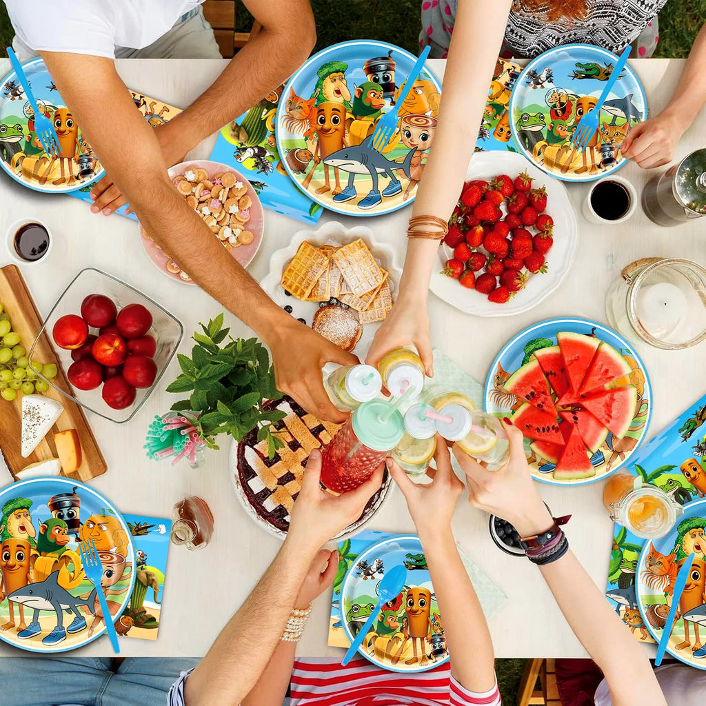 New Italian Brainrot Tablecloth Decorations Tung Tung Sahur Tralalo Theme Table Cover Tableware Set for Kids Birthday Party Gift