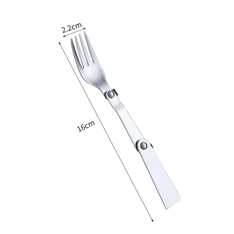 5PCS 304 Stainless Steel Folding Spoon Creative Gift Tableware Outdoor Portable Three Fold Spoon Fork Travel Folding Spoon
