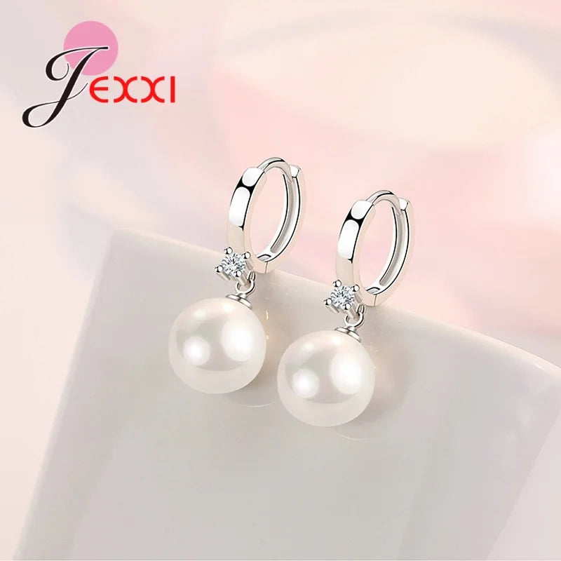 925 Sterling Silver Jewelry Set Earring Necklace Exquisite Polished Pearls Ornaments for Woman Wedding Accessories